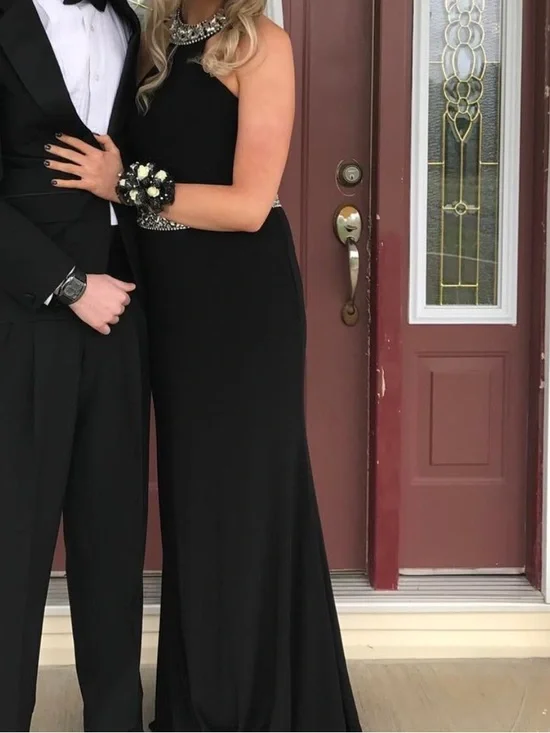 Alyce Paris Black Beaded Two Piece Prom Gown Open Back Halter 4 Rare Formal - Picture 9 of 11